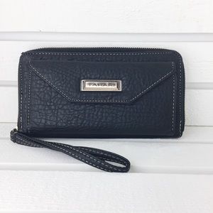 Tahari Black Pebble Leather Wristlet/Clutch Wallet